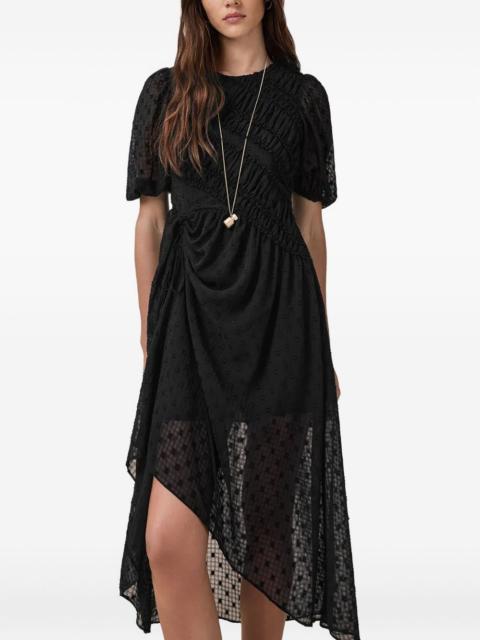 Serene puff-sleeve textured midi dress