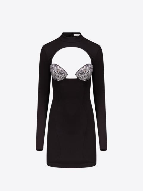 CRYSTAL EMBELLISHED BUSTIER CUP LONG SLEEVE DRESS