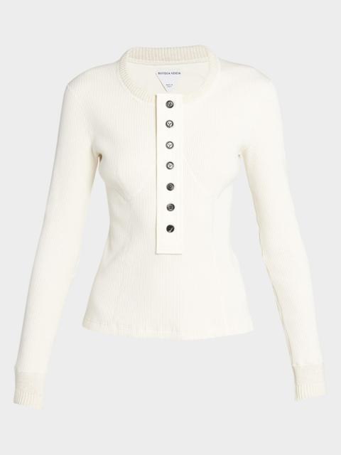 Long-Sleeve Compact Cotton Rib Jersey Henley T-Shirt