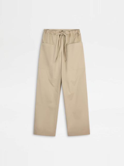 PANTS IN POPLIN WITH DRAWSTRING - BEIGE