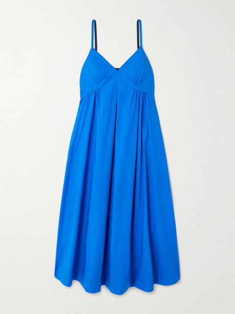 Barker gathered cotton-blend poplin midi dress Blue