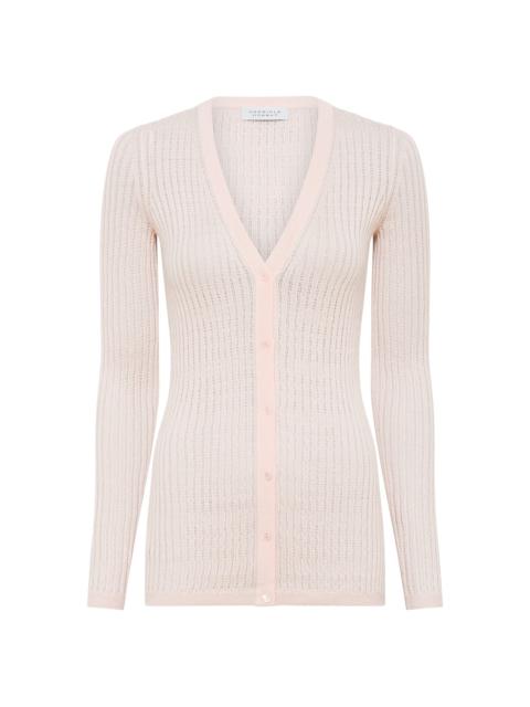 Emma Pointelle Knit Cardigan in Pale Blush Cashmere Silk