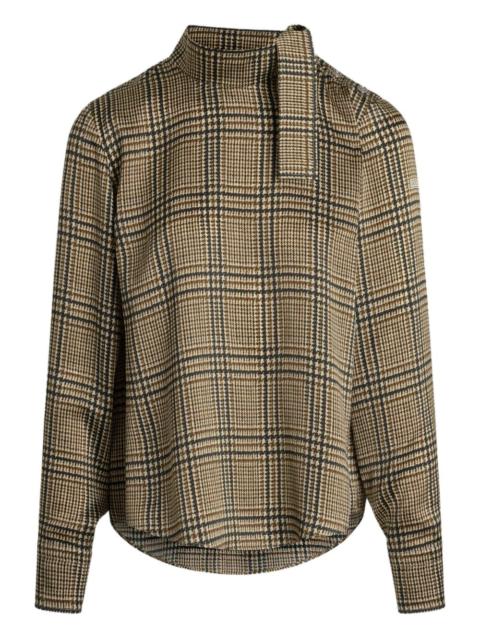 plaid-pattern scarf-detail blouse