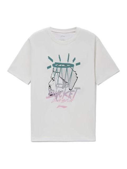 Li-Ning Sports Basketball Series Basketball Portrait Printing Round Neck Short Sleeve 'White' AHSS02