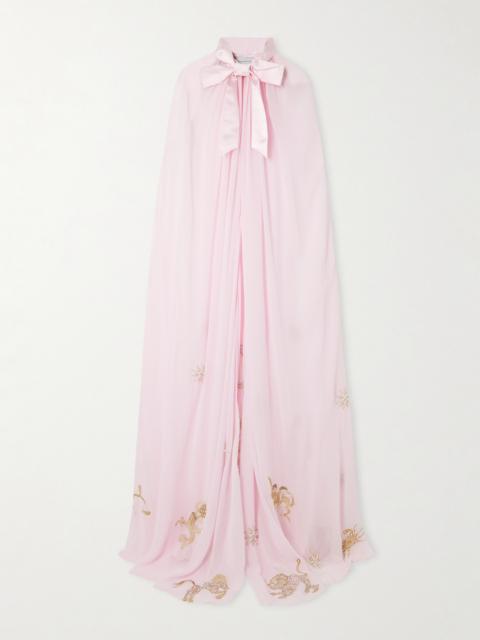 Nova Satin-trimmed Embellished Georgette Cape