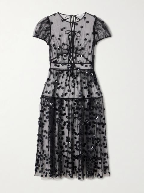 Cbnanna Sequin-embellished Polka-dot Tulle Midi Dress