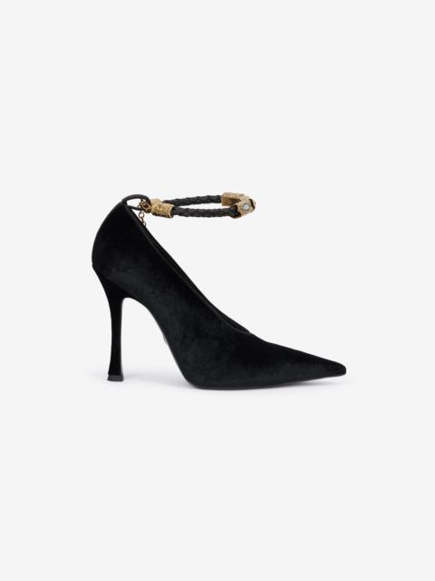Roberto Cavalli Velvet Stiletto Heels With Jewel Anklet