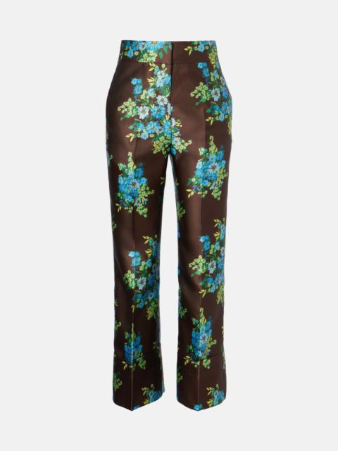 Floral satin bootcut pants