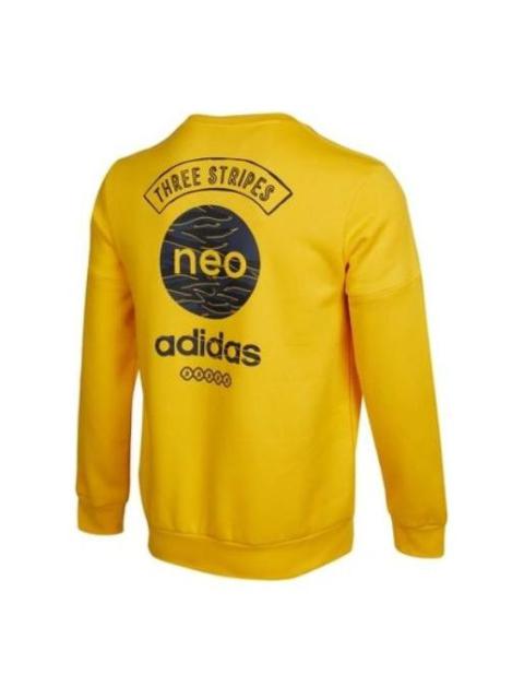 Men's adidas neo Logo Round Neck Pullover Long Sleeves Yellow HC9691