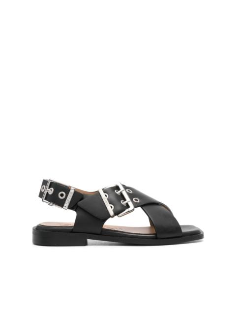 crossover-strap bucked sandals