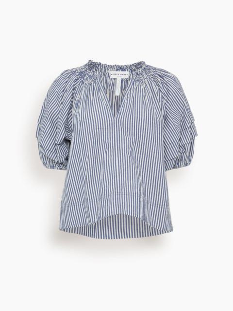 Caminitas Puff Sleeve Top in Skinny Stripes Indigo