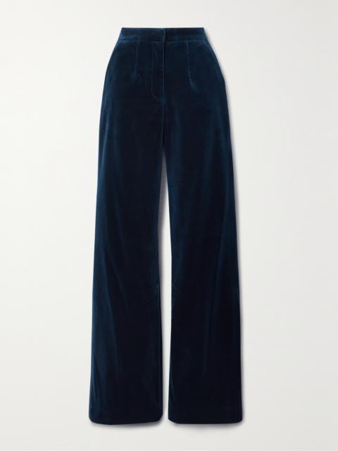 Grosgrain-trimmed Cotton-velvet Straight-leg Pants