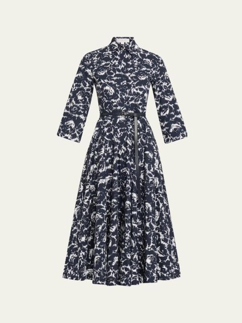 Belted Floral-Print Cotton Midi Shirtdress