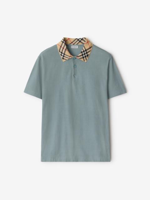 Check Collar Cotton Polo Shirt
