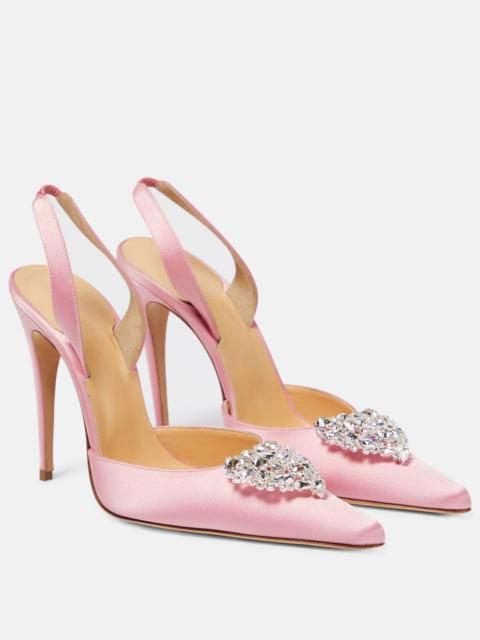 Crystal-embellished satin slingback pumps