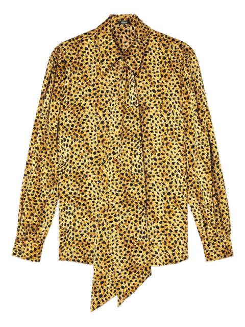 cheetah-print tie-neck blouse