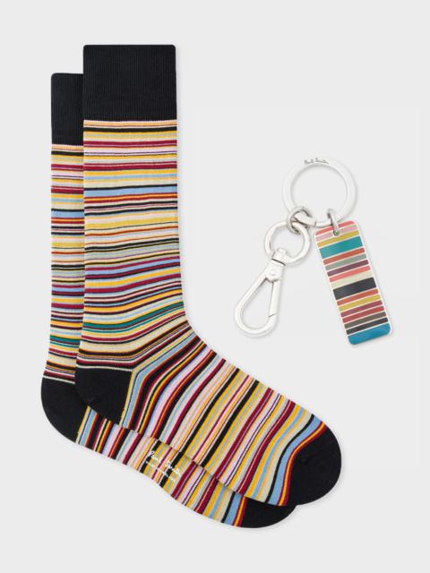 Men's 'Signature Stripe' Socks & Keyring Gift Set