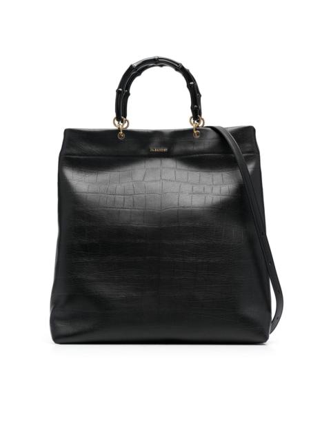 bamboo-handle embossed tote bag