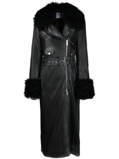 faux fur-trim leather coat