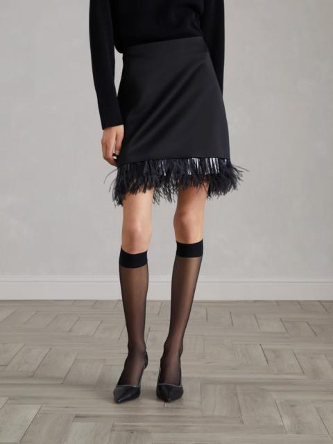 Satin cady couture mini skirt with detachable dazzling feather insert