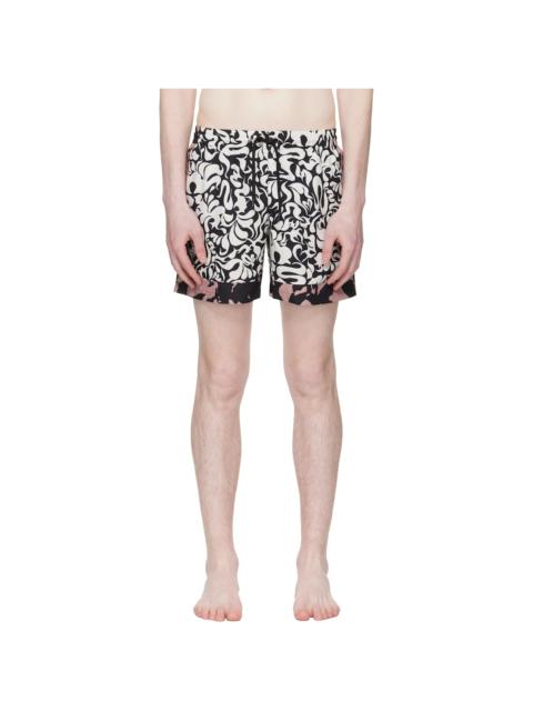 White & Black Printed Swim Shorts