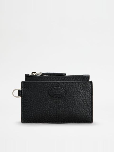 NECK CARD HOLDER IN LEATHER - BLACK