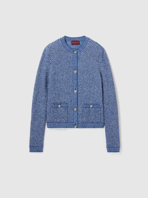 Fine cotton crewneck cardigan