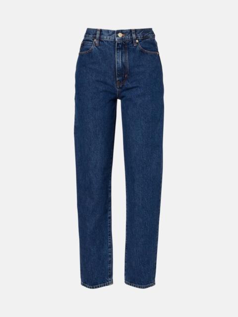 Neat high-rise straight jeans
