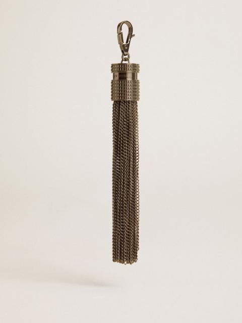 Tassel-shaped charm in silver-colored brass with crystals