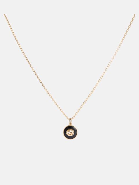 Interlocking G 18kt gold necklace with onyx and diamond