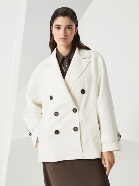 Cotton and linen cavalry pea coat with shiny cuff details