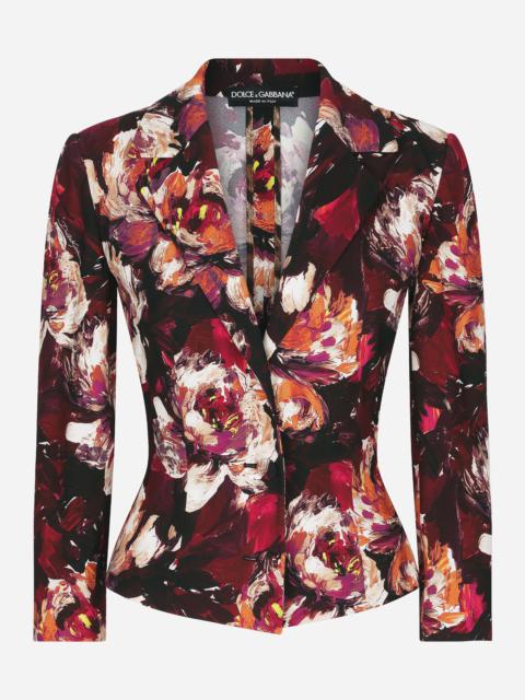 Short cady jacket with peony print