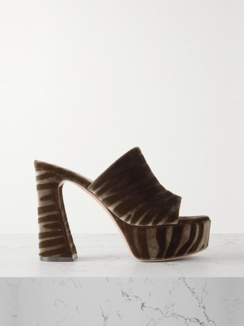 Holly 120 Zebra-print Velvet Platform Mules