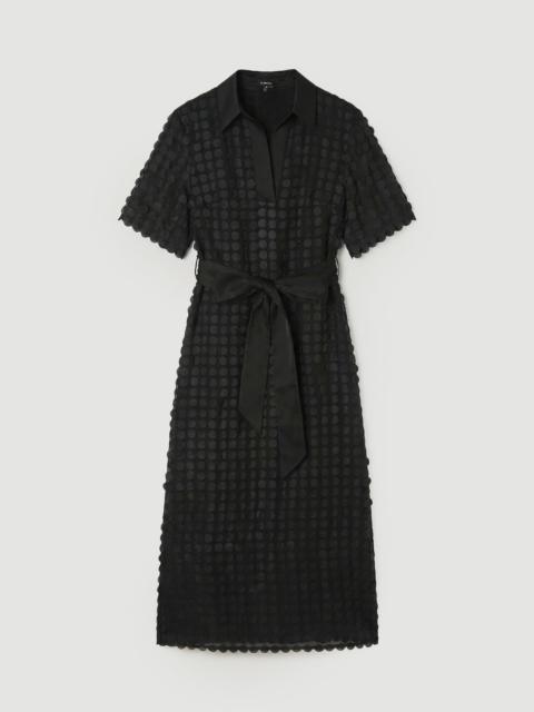 Textured Georgette With Satin Collared Shirt Midi Woven Dress