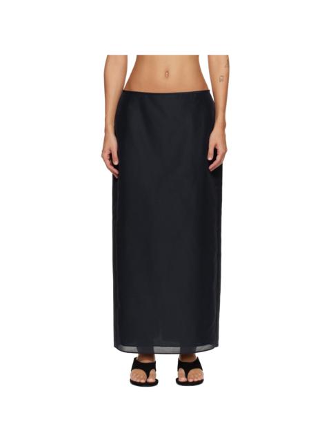 Navy Sheer Structured Midi Skirt