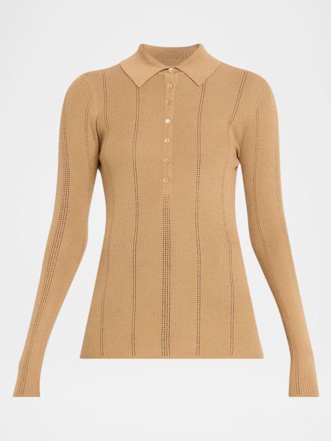 Sophia Rib Knit Long-Sleeve Polo Shirt