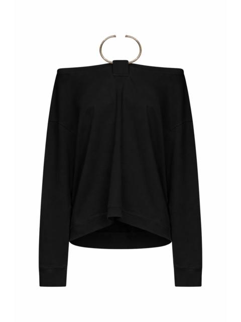 Black jersey Erin off-the-shoulder T-Shirt with necklace