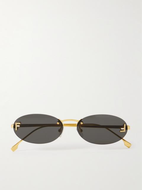 Rimless Oval-frame Crystal-embellished Gold-tone Sunglasses