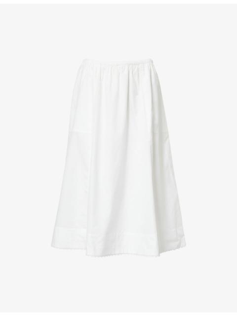 Scalloped-Hem Full Cotton Midi Skirt
