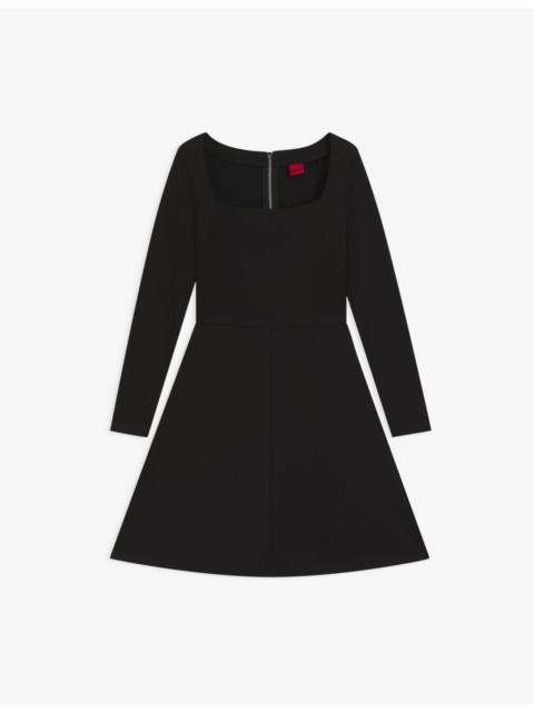 Square-Neck Long-Sleeved Stretch-Jersey Mini Dress
