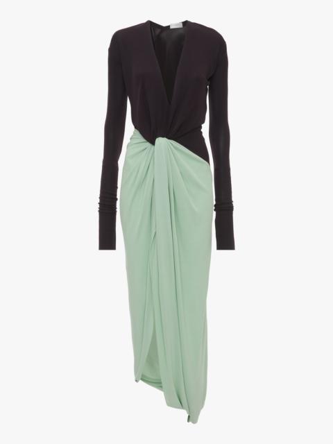 Long Sleeve Knot Detail Jersey Gown In Ebony-Jade