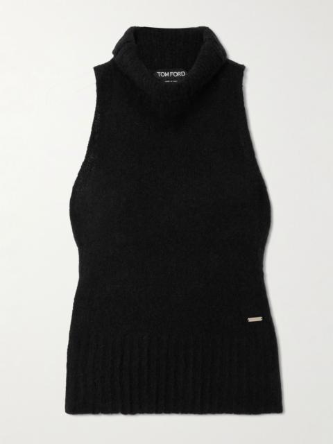 Cashmere and silk-blend turtleneck top Black