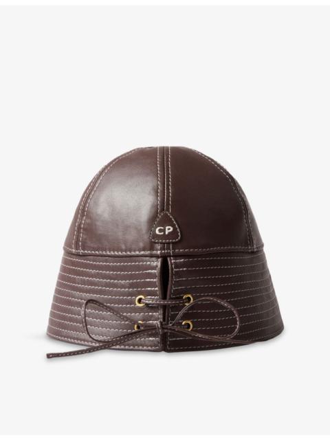 Contrast-Stitch Leather Bucket Hat
