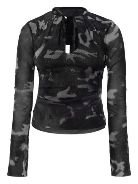 camouflage-print blouse