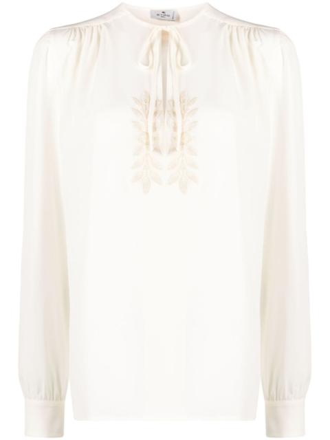leaf-embroidered silk blouse