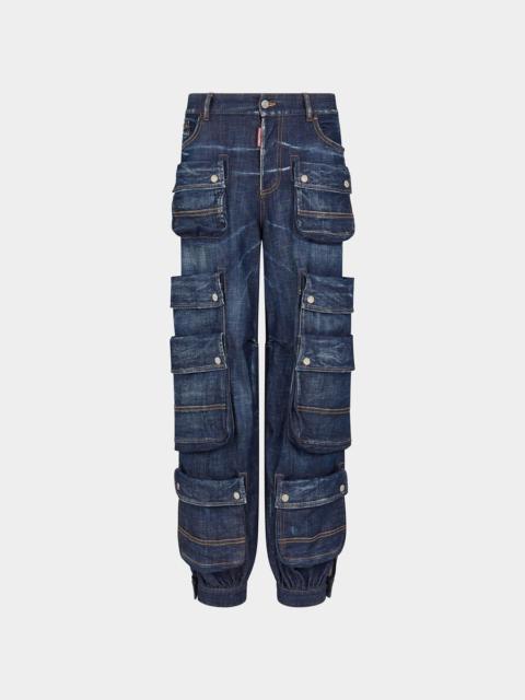 DARK CLEAN WASH DENIM CARGO PANT