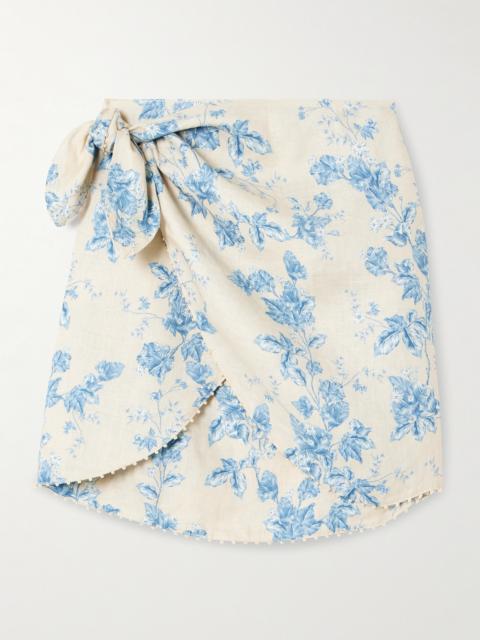 Agustina Bougainvillea Faux Pearl-embellished Floral-print Linen Pareo