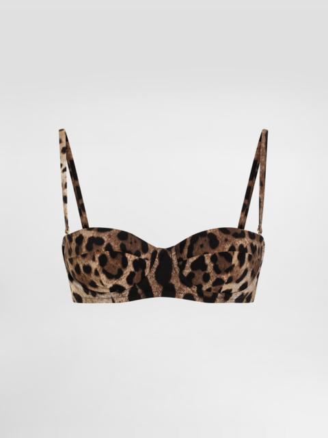 Leopard-print balconette bikini top