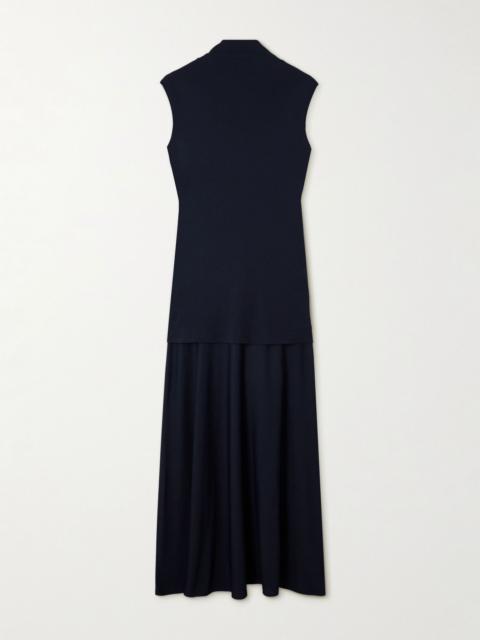 Layered jersey turtleneck maxi dress Navy