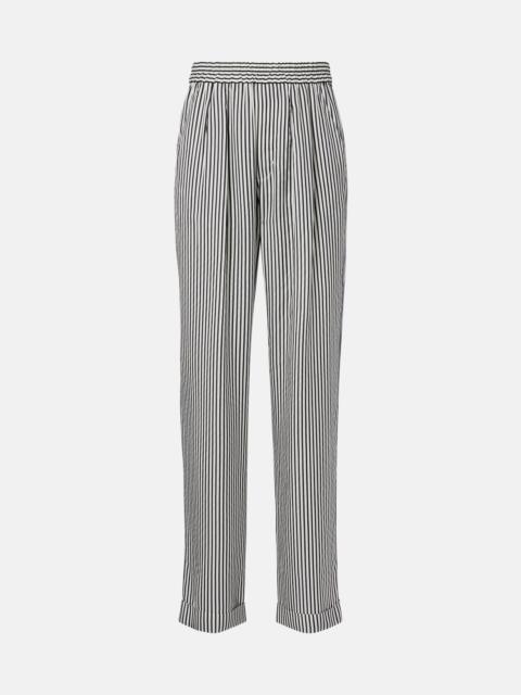 Striped silk straight pants